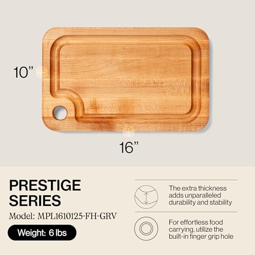 Prestige Series Rectangular Wooden Maple Cutting Board 16”x10” (16"L x 10"W)