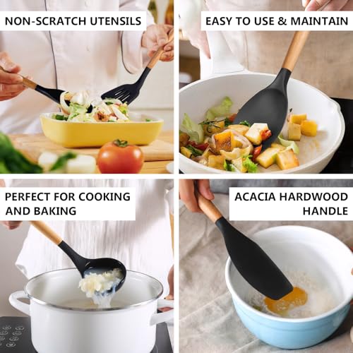 Silicone Cooking Utensils Set of 5 (Standard 5-Piece Set / Black)