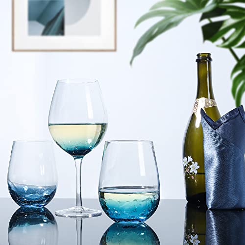 Hand Blown Crackle Wine Glasses Set of 2