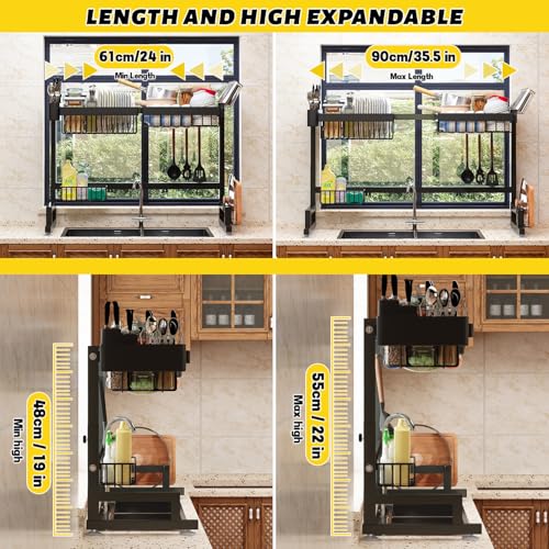 Over Sink Dish Drying Rack (24" - 35.5"(L) x 12"(W) x 19" - 22"(H))