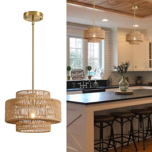 Boho Large Rattan Chandelier Light Fixture Pendant Light