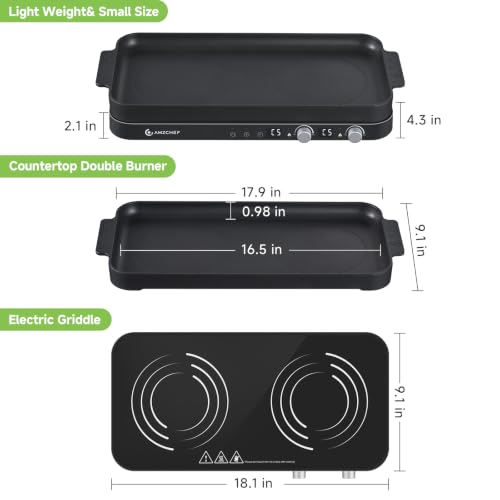 Double Induction Cooktop with Removable Griddle Pan Non