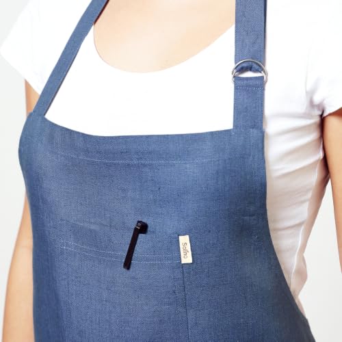100% Pure Linen Bib Apron for Men & Women with Pockets