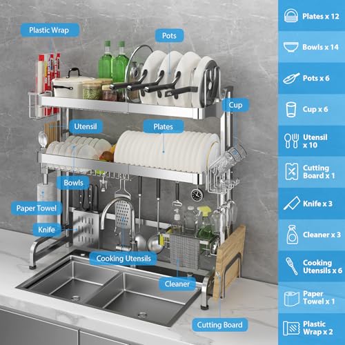 Over The Sink Dish Drainer Drying Rack 3 Tier Adjustable Width (3 Tier)