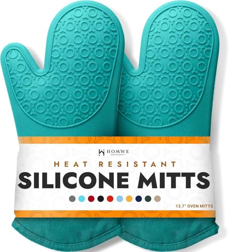 BPA Free Soft Silicone Oven Mitts (Turquoise / 2-Piece 13.7" Oven Mitts)