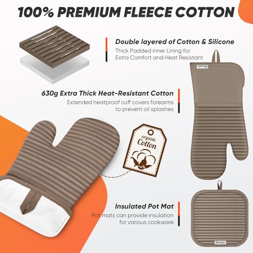 Oven Mitts Kitchen Towels and Dishcloths with Pot Holders Sets (Khaki)