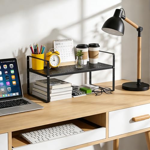 Expandable Cabinet Storage Shelf Stackable Organizer Rack for Kitchen Bathroom Pantry Spice Cupboard Coffee Countertop Home Office Desk Heavy Duty Nonslip
