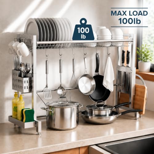 Over The Sink Dish Drying Rack (Silver / 1-Tier Low Profile — Silver)