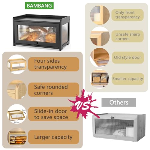 Bamboo Bread Box for Kitchen Countertop (Black)