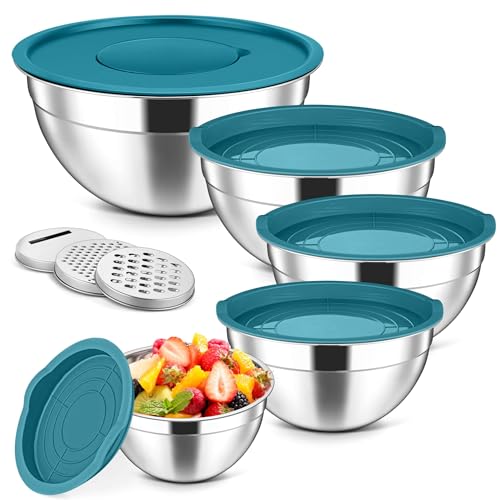 5 Piece Mixing Bowls with Lids (Blue / 4.6, 3.5, 2.5, 2, 1.5QT)