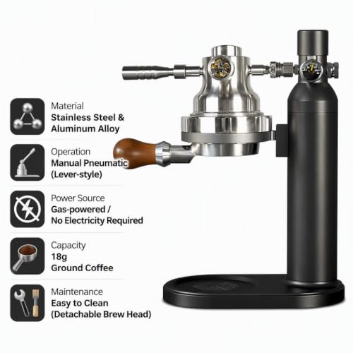 Manual Pneumatic Espresso Maker with Pressure Gauge and Adjustable Fast