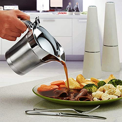 Sauce Boats Insulated Sauce Boat 450ml Double Wall Stainless Steel Stainless Steel Pot with Hinged Lid 304 Stainless Steel Tableware Sets