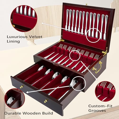 Silverware Storage Box Solid Wood with Lid