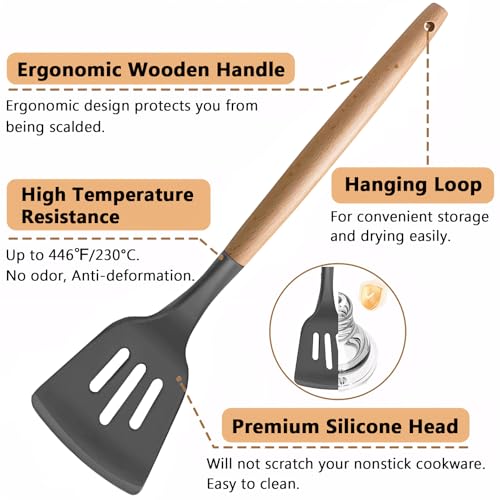 Silicone Cooking Utensils Set 5 (Standard 5-Piece Set / Gray)