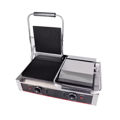 Commercial Panini Press With Grooved Grill Sandwich Maker Machine Electric Contact Grill Single