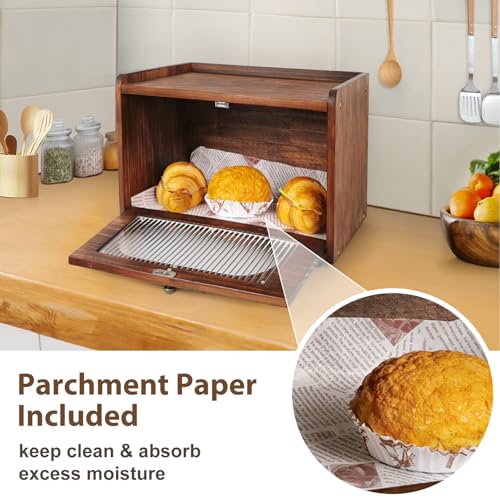 Bread Box Countertop Storage Container Bread Bin Morden Bread Boxes for Kitchen Counter Keeping Fresh Rustic Wood Seasoning Organizer Retro