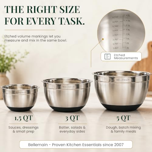 Stainless Steel Mixing Bowls with Airtight Lids Set (Silver/Black / 3 Piece)