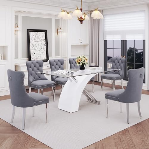 7 Piece Glass Dining Table Set
