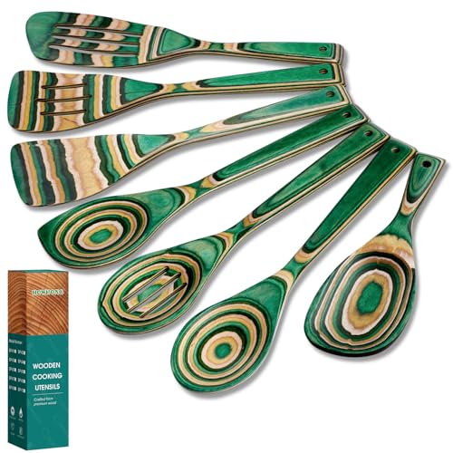 Wooden Kitchen Utensils for Cooking Wooden Spoon Tools Set Wood Spurtle Spatula Salad Fork Cookware Butter Knife Slotted Spatula Set Non