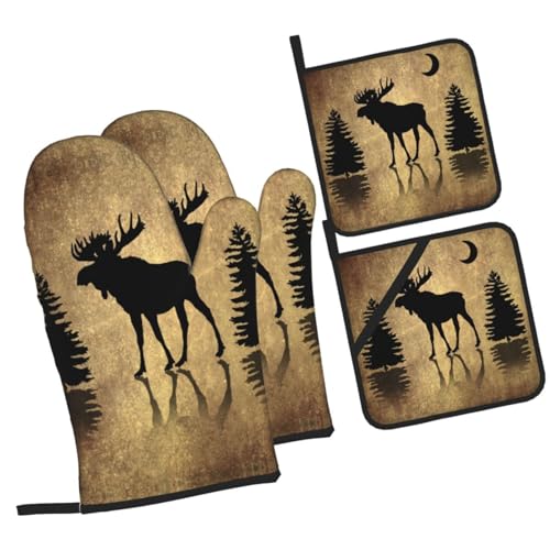 Oven Mitts and Pot Holders Sets of 4 High Heat Resistant Oven Mitts with Oven Gloves and Hot Pads Polyester Potholders for Kitchen Baking Grilling BBQ Non