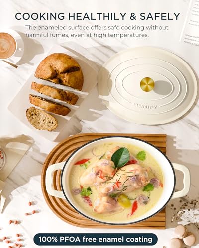 Enameled Cast Iron Dutch Oven (Cooking Pot / Cream white / 9.3QT)