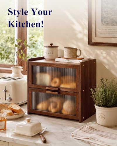 Wooden Bread Box for Kitchen Countertop (Brown / 14.4 x9.5 x13.4 in)