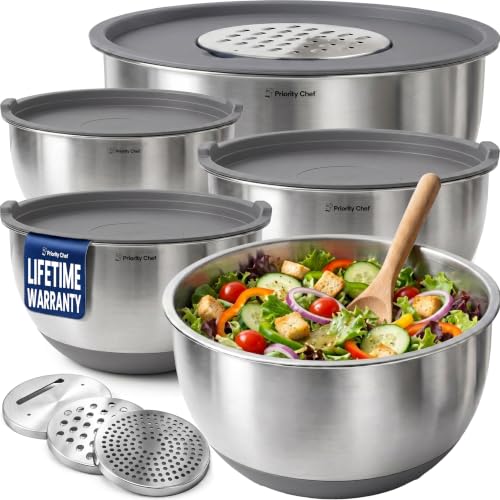 Stainless Steel Mixing Bowls with Lids Set (Gray)