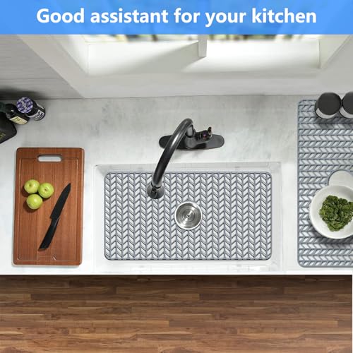 Sink Protectors for Kitchen Sink 30"x16"Center Silicone Sink Mat (30"x16" Center / Gray)