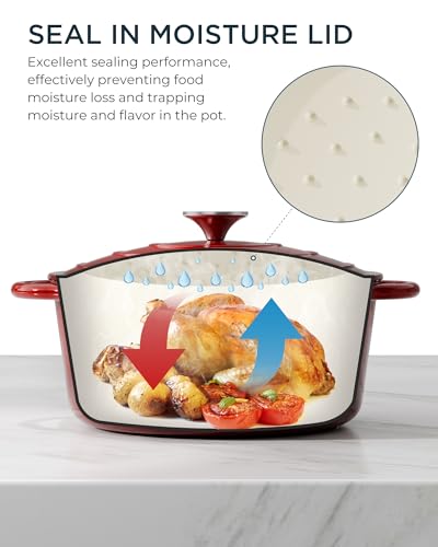 Enameled Cast Iron Dutch Oven (Cooking Pot / Cherry red / 6QT)