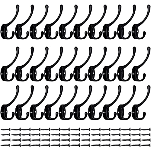 10 Pack Heavy Duty Dual Coat Hooks Wall Mounted with 40 Screws Retro Double Hooks Utility Black Hooks for Coat