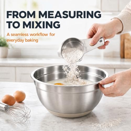 30PCS Mixing Bowls Measuring Cups and Spoons Set (Khaki / 9+7+14 - Bowls & Cups & Spoons)