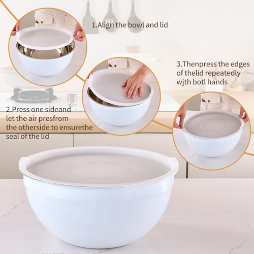 White Mixing Bowls with Airtight Lids (White / 7 Pieces)