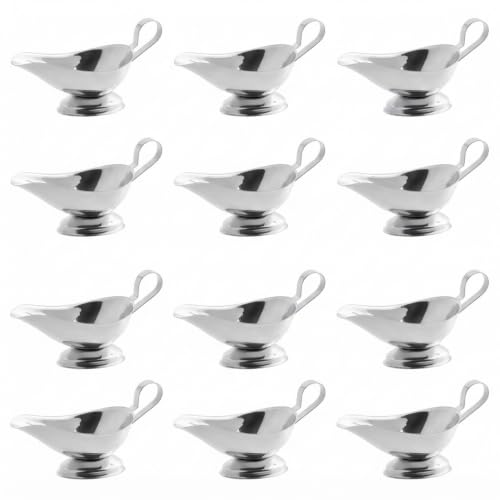 8 oz. Stainless Steel Gravy Sauce Boat Gadroon Base with Loop Handle Set of 12