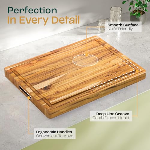 Solid Teak Cutting Boards for Kitchen (Teak / 17"L x 13"W)