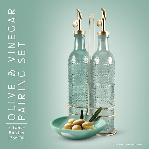 Glass Olive Oil Bottle Dispenser (Champagne Bubbles / Green)