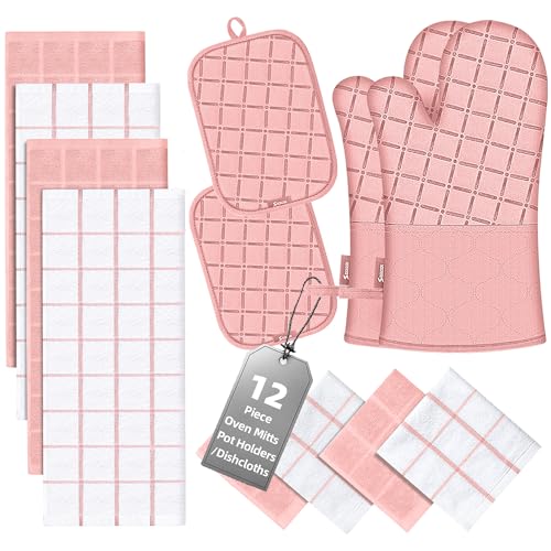 Oven Mitts Pot Holders Sets (Pink)