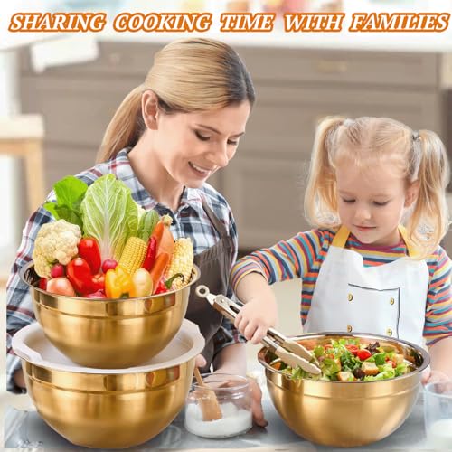 7 Pack Gold Mixing Bowls Set with 5 PCS Kitchen Accessories