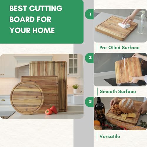 Acacia Wood Cutting Boards for Kitchen (Edge Grain / 17"L x 13"W)