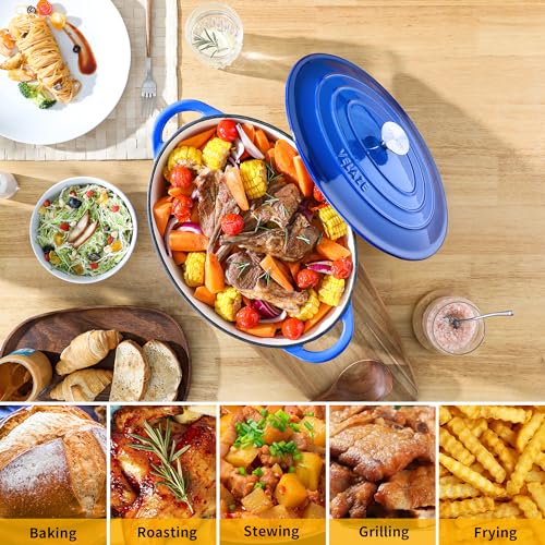 7.5 QT Oval Enameled Cast Iron Dutch Oven Pot with Lid (Blue / 7.5QT-Oval)