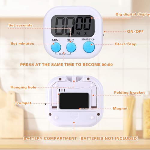12 Pack Digital Kitchen Timers (6 Colors / 12 Pack)