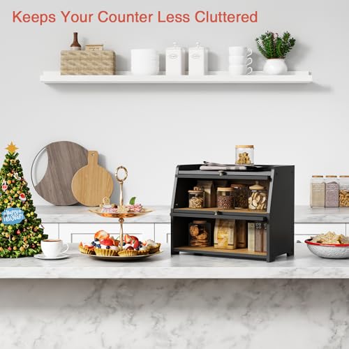 Large Bread Box for Kitchen Countertop (Black)