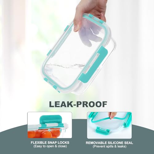 10 Pack Glass Food Storage Containers with Lids (Green / 10-Pack)
