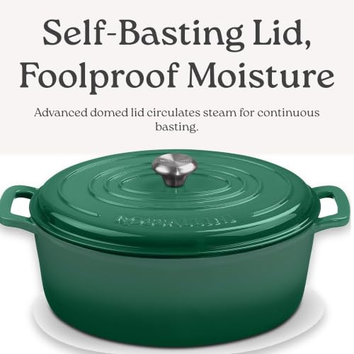 Enameled Cast Iron Oval Dutch Oven with Lid (5Q / Forest Green)