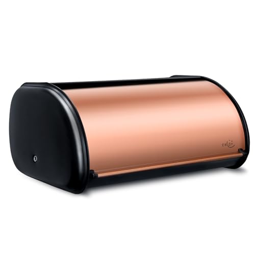 Bread Box for Kitchen Countertop (Matte Black Rose Gold)