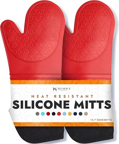 BPA Free Soft Silicone Oven Mitts (Canyon Red / 2-Piece 14.7" Oven Mitts)