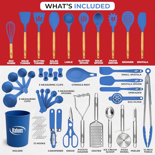50 PCS Silicone Kitchen Utensils Set Complete Kitchen Set (Blue)