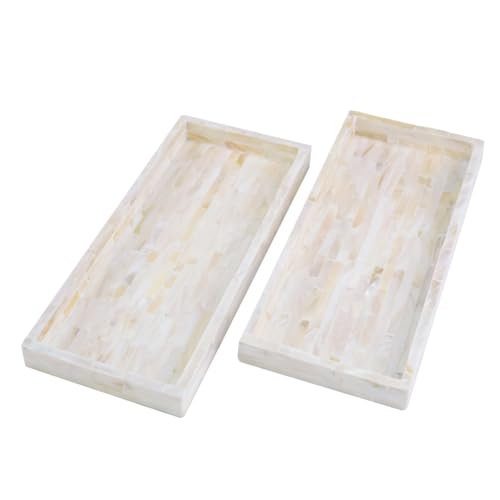Set of 2 Mother of Pearl Vanity Tray for Bathroom Counter