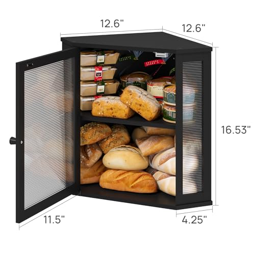 Corner Bread Box for Kitchen Counter (Black / Extra Large)