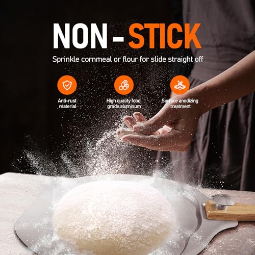 Pizza Peel 12 Inch Aluminum Paddle with Foldable Wooden Handle Home Oven