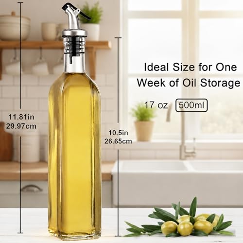 Oil Bottles for Kitchen 4 Pack (Clear / 17 Ounces-4 Pack)